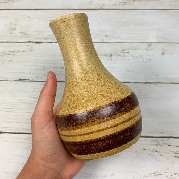Vintage Clay Tan Brown Line Small Vase Earthy